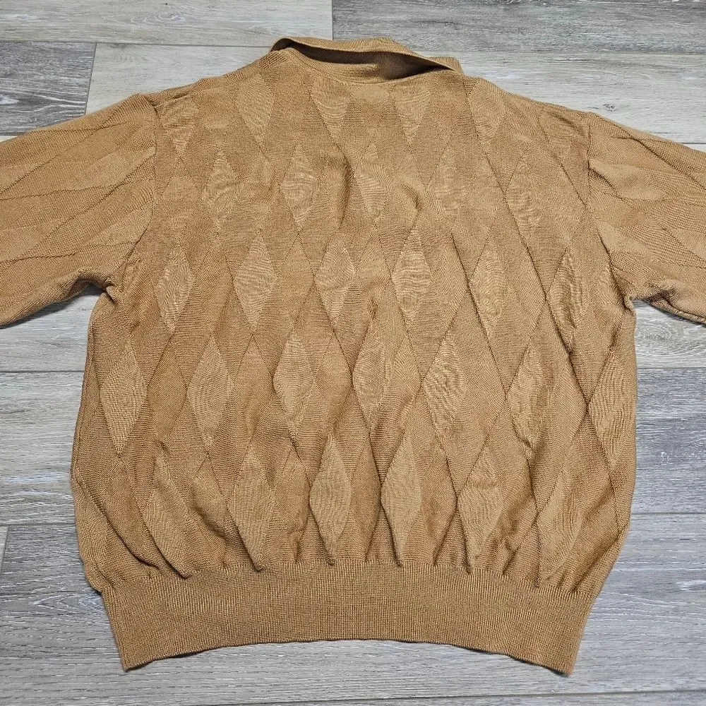 Harry Vardon Textured Collared Golf Sweater Men's XL Eclectic Grandpacore Tan